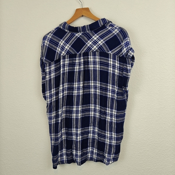 Rails Britt Midnight Cobalt Blue Plaid Rolled Short Sleeve Button Up Shirt LG - Picture 8 of 10